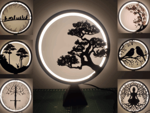 ring lamp with panel — lampe en anneau avec panneau intégré, design moderne et ambiant